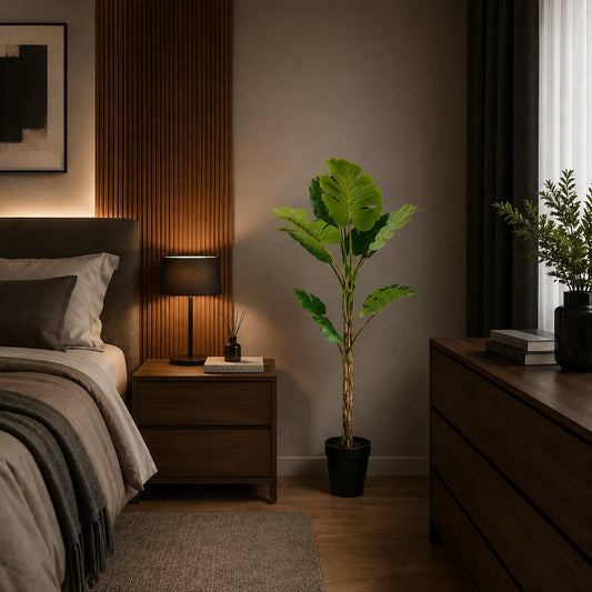 Decoratiune Monstera Deliciosa, 8 frunze, Plastic, 140 cm, Verde
