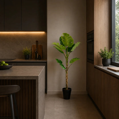 Decoratiune Monstera Deliciosa, 8 frunze, Plastic, 140 cm, Verde