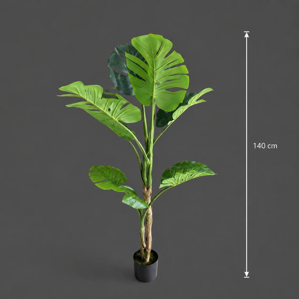 Decoratiune Monstera Deliciosa, 8 frunze, Plastic, 140 cm, Verde