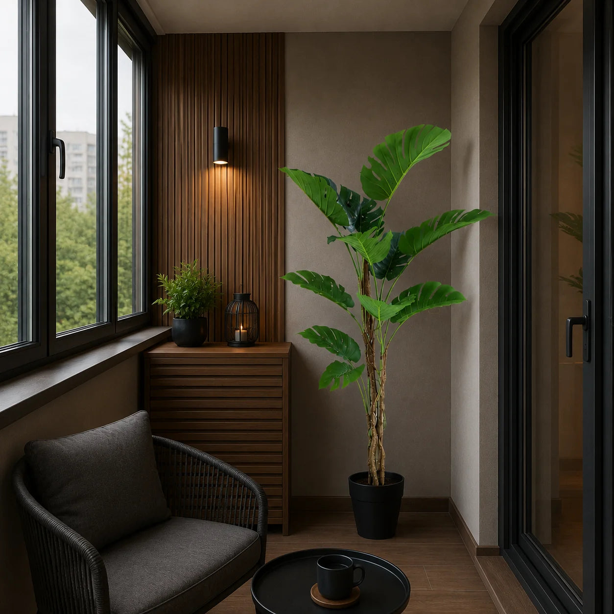 Decoratiune Monstera Deliciosa, 11 frunze, Plastic, 160 cm, Verde
