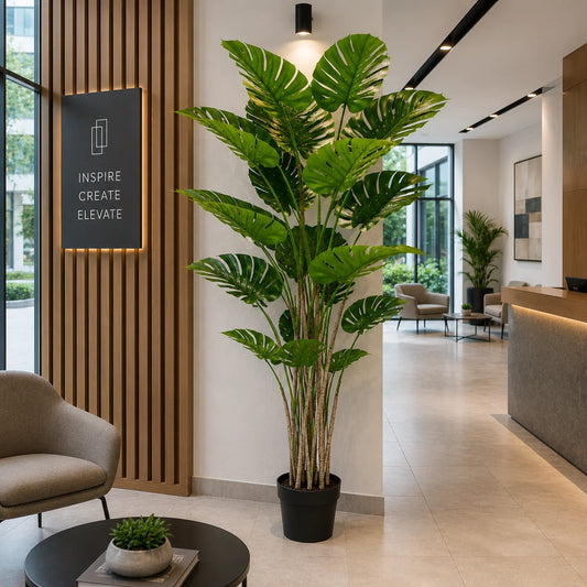 Decoratiune Monstera Deliciosa, 17 frunze, Plastic, 220 cm, Verde
