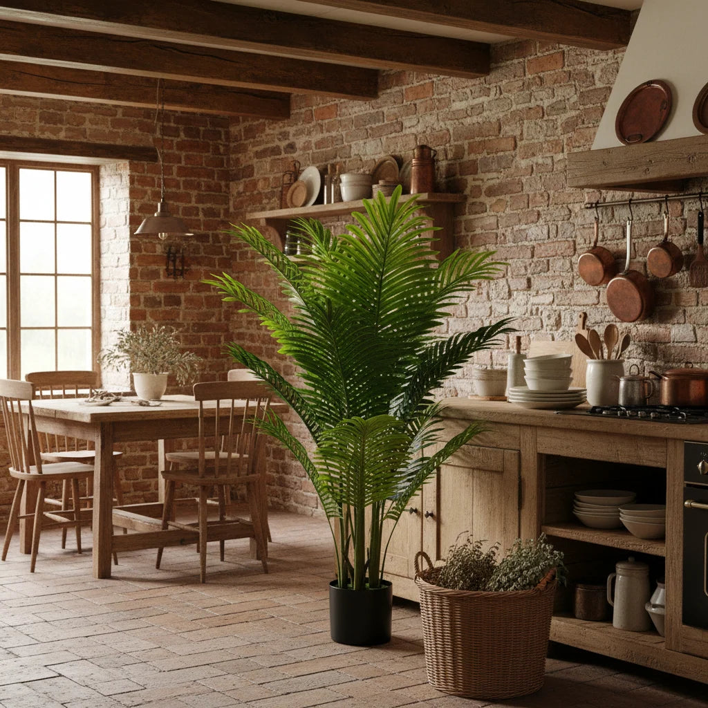 Decoratiune Palmier Areca, Plastic, 12 frunze, 120 cm, Verde