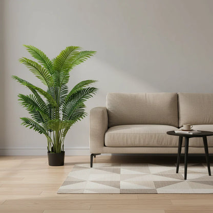 Decoratiune Palmier Areca, Plastic, 15 frunze, 150 cm, Verde