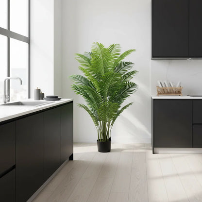 Decoratiune Palmier Areca, Plastic, 15 frunze, 150 cm, Verde