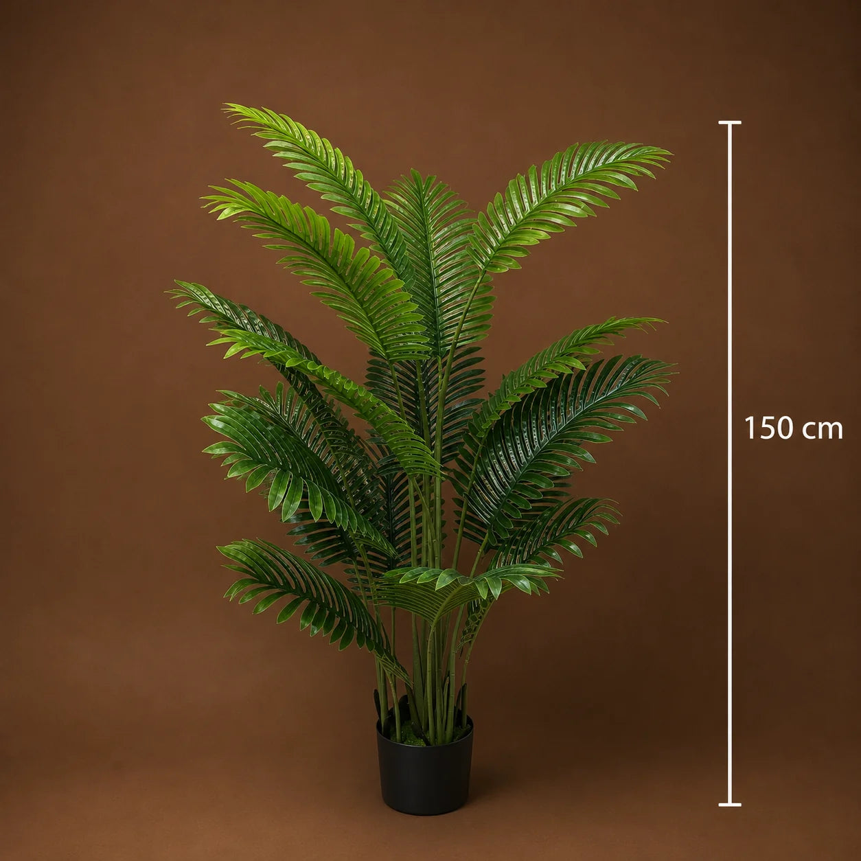Decoratiune Palmier Areca, Plastic, 15 frunze, 150 cm, Verde