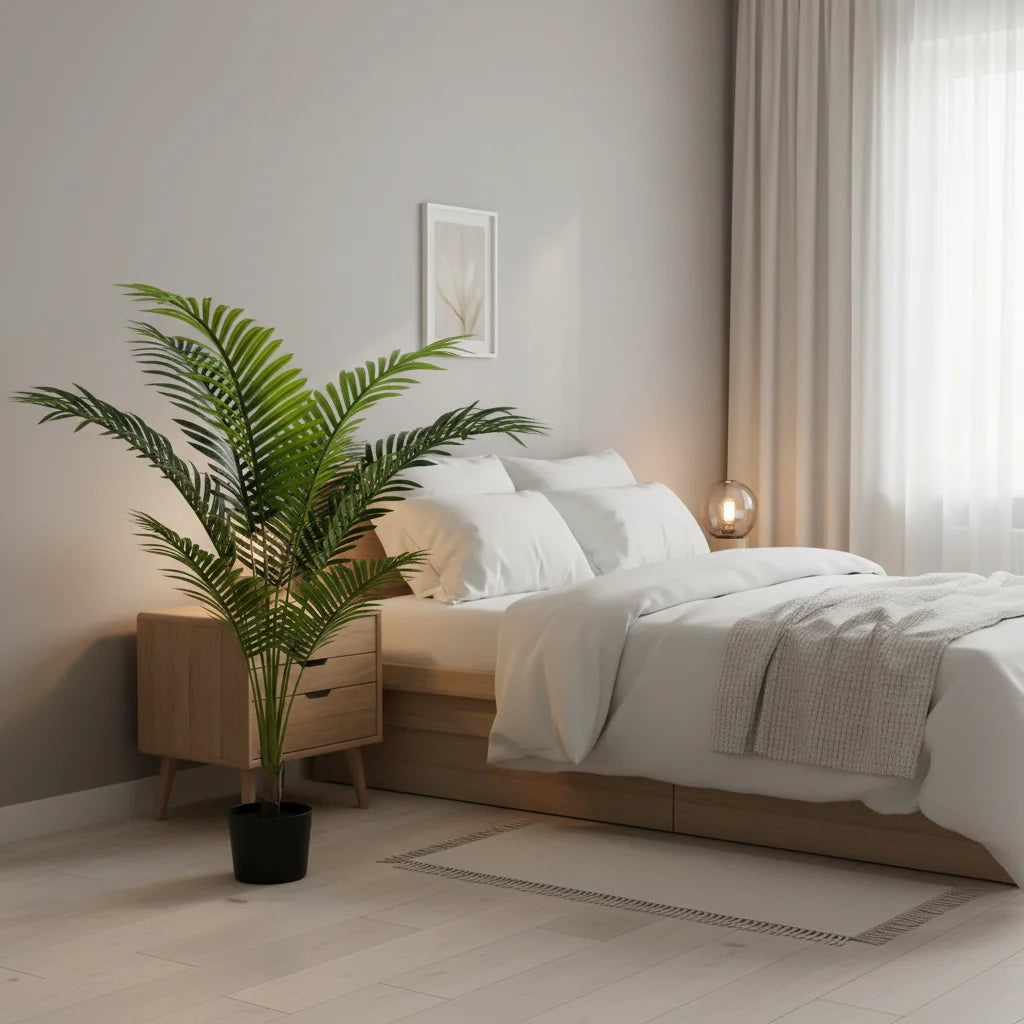 Decoratiune Palmier Kentia, Plastic, 12 frunze, 120 cm, Verde