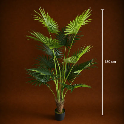 Decoratiune Palmier Livistona Evantai, 12 frunze, Plastic, 180 cm, Verde