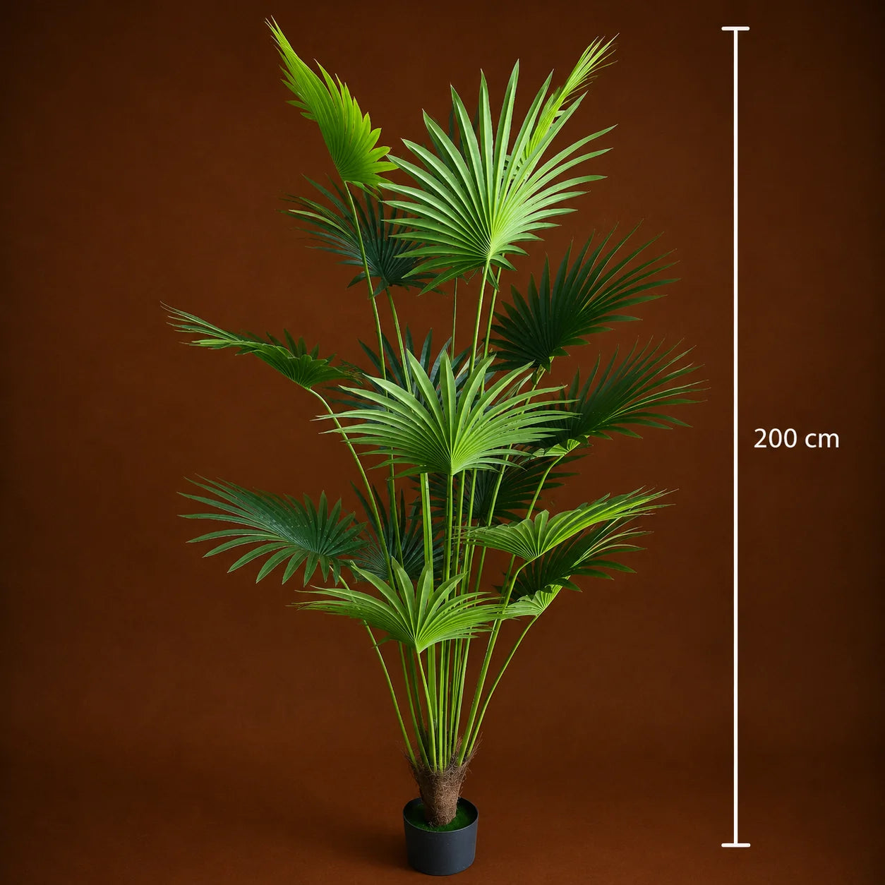 Decoratiune Palmier Livistona Evantai, 15 frunze, Plastic, 200 cm, Verde