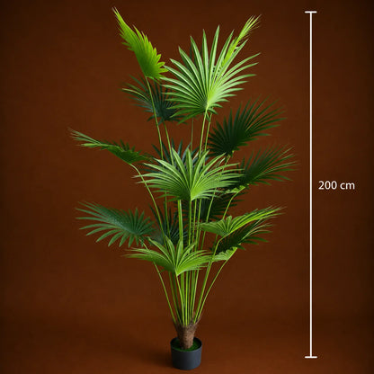 Decoratiune Palmier Livistona Evantai, 15 frunze, Plastic, 200 cm, Verde