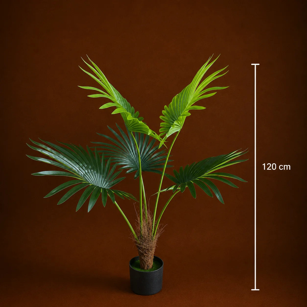 Decoratiune Palmier Livistona Evantai, 5 frunze, Plastic, 120 cm, Verde