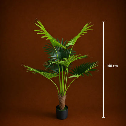 Decoratiune Palmier Livistona Evantai, 7 frunze, Plastic, 140 cm, Verde