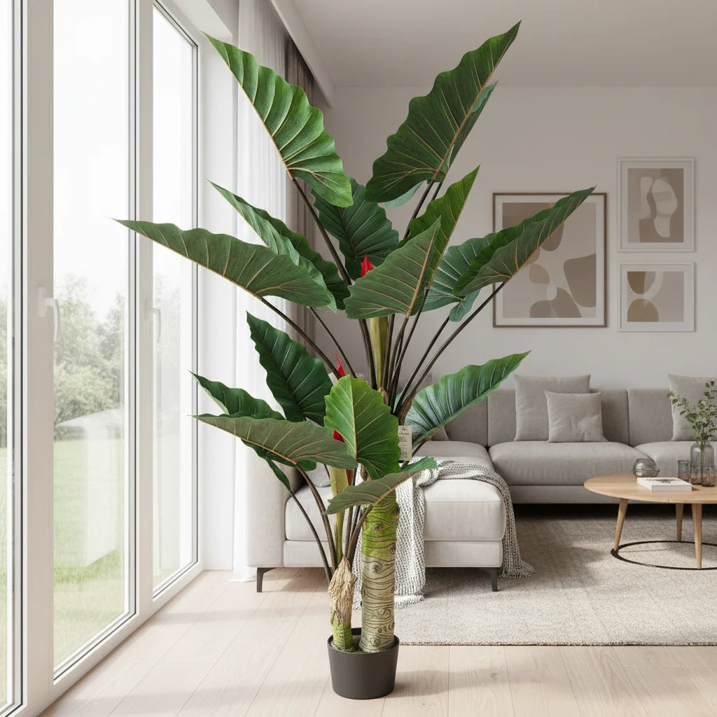 Decoratiune Strelitzia, 2 trunchiuri, Plastic, 190 cm, Verde