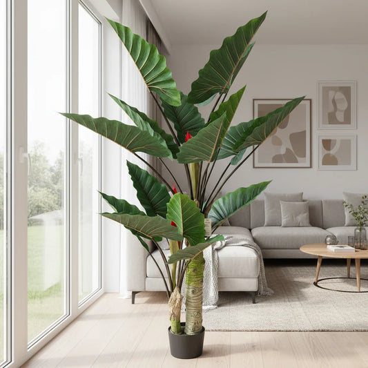 Decoratiune Strelitzia, 2 trunchiuri, Plastic, 190 cm, Verde