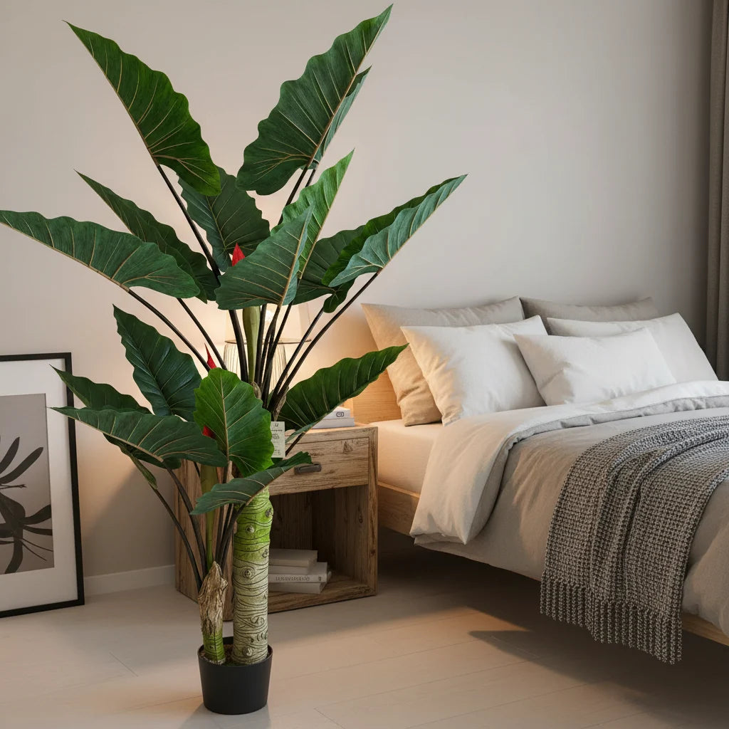 Decoratiune Strelitzia, 2 trunchiuri, Plastic, 190 cm, Verde