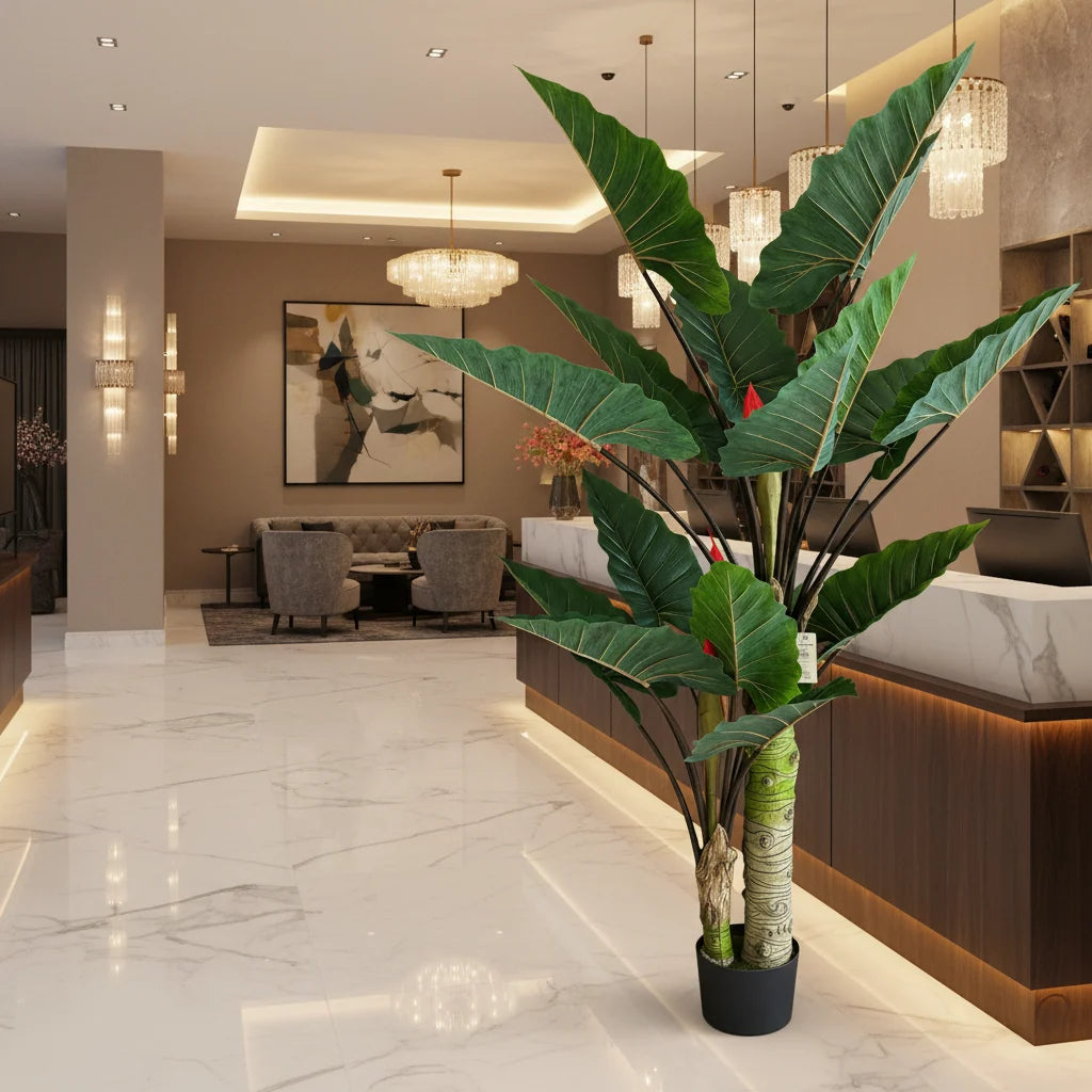 Decoratiune Strelitzia, 2 trunchiuri, Plastic, 190 cm, Verde