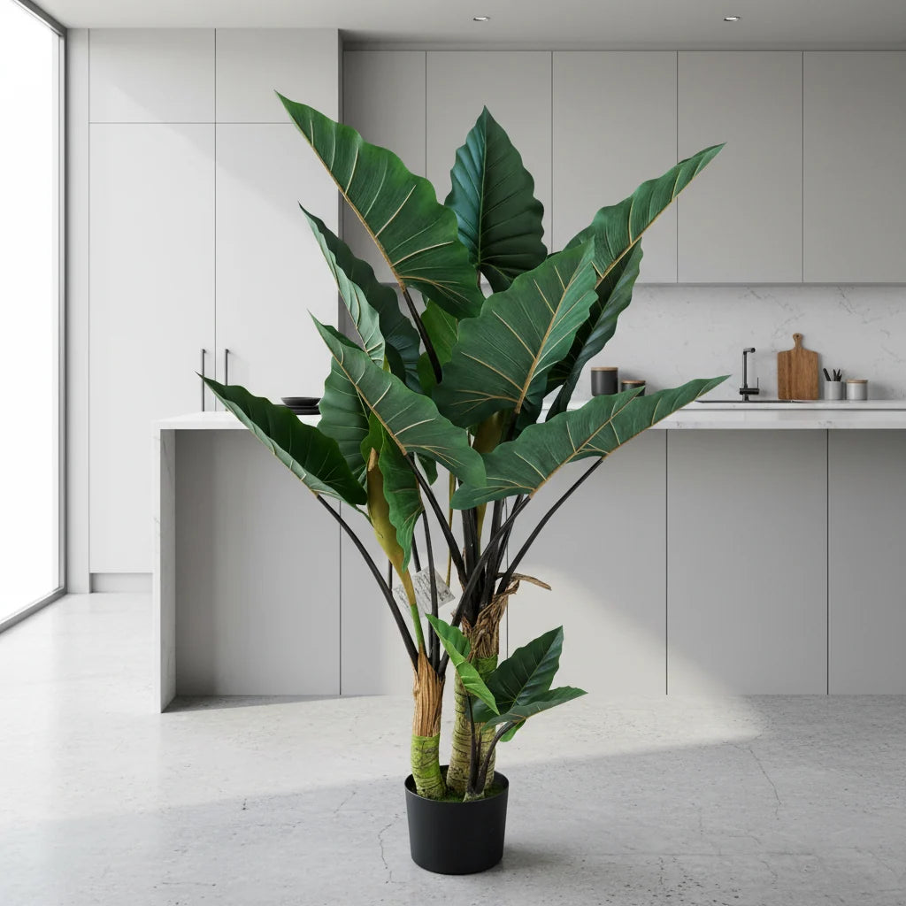 Decoratiune Strelitzia, 3 trunchiuri, Plastic, 160 cm, Verde