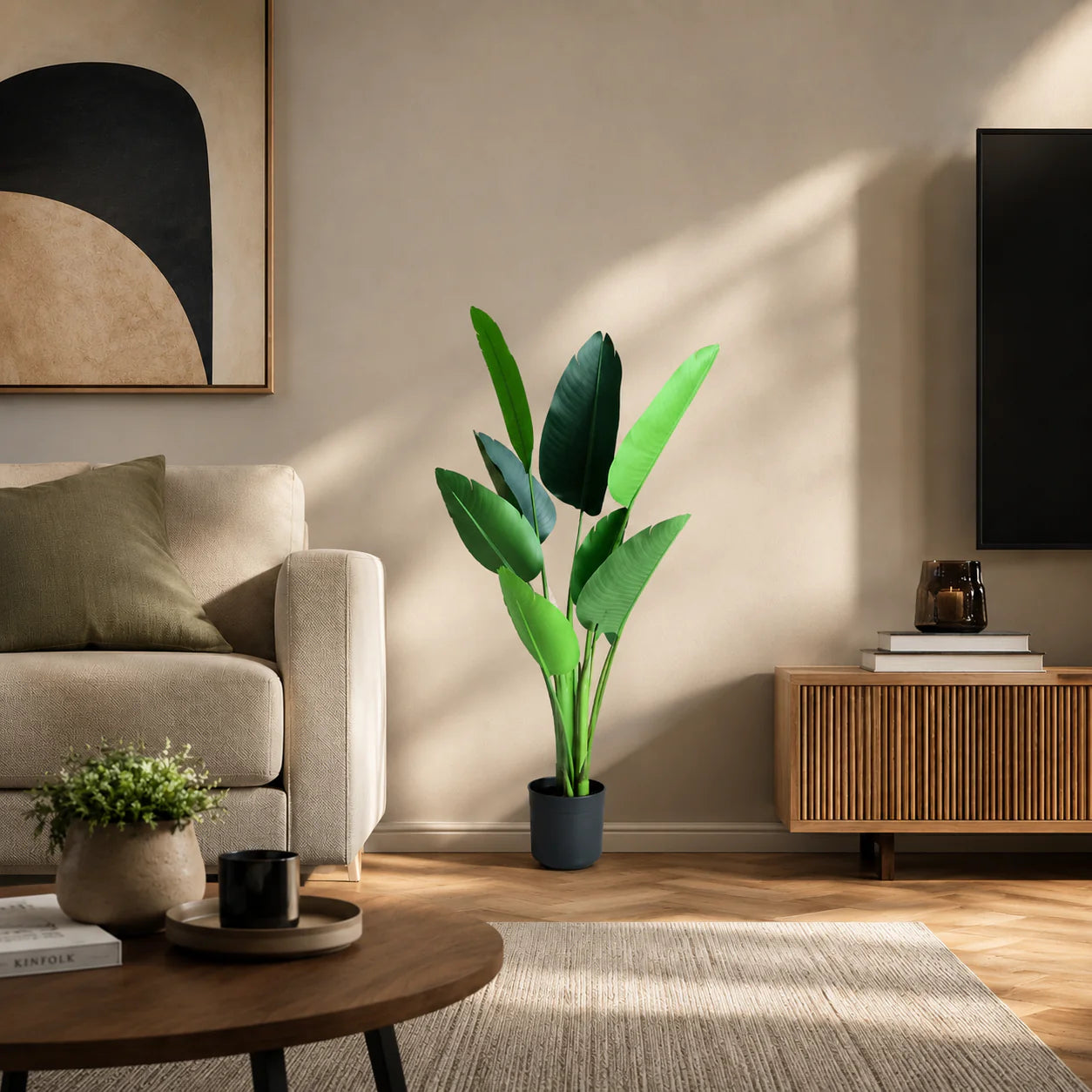 Decoratiune Strelitzia Nicolai, 120 cm, 8 frunze, Verde