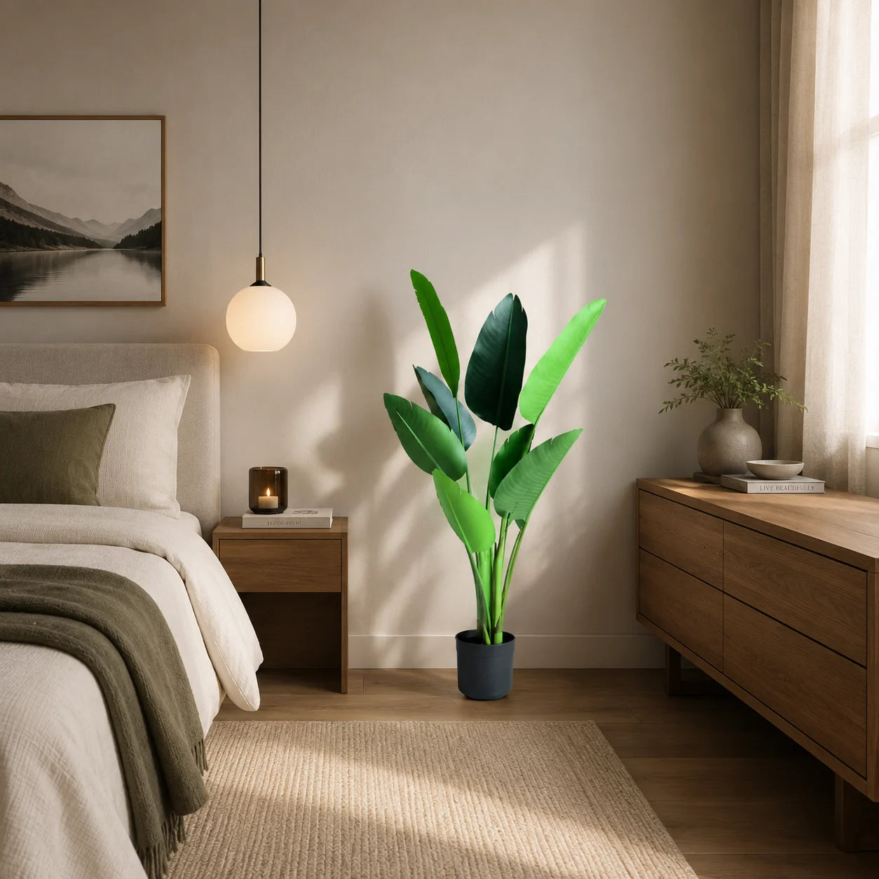 Decoratiune Strelitzia Nicolai, 120 cm, 8 frunze, Verde