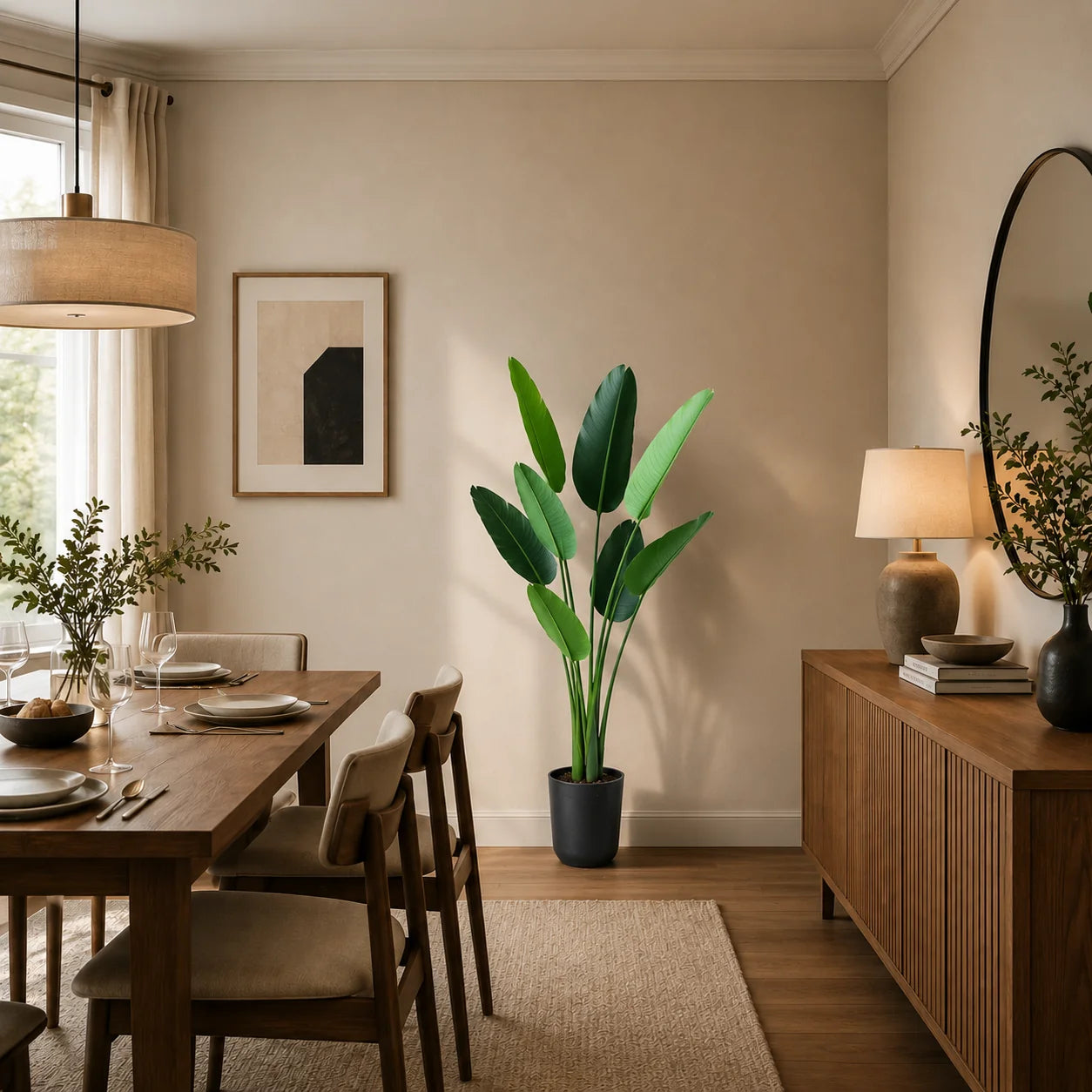 Decoratiune Strelitzia Nicolai, 150 cm, 10 frunze, Verde