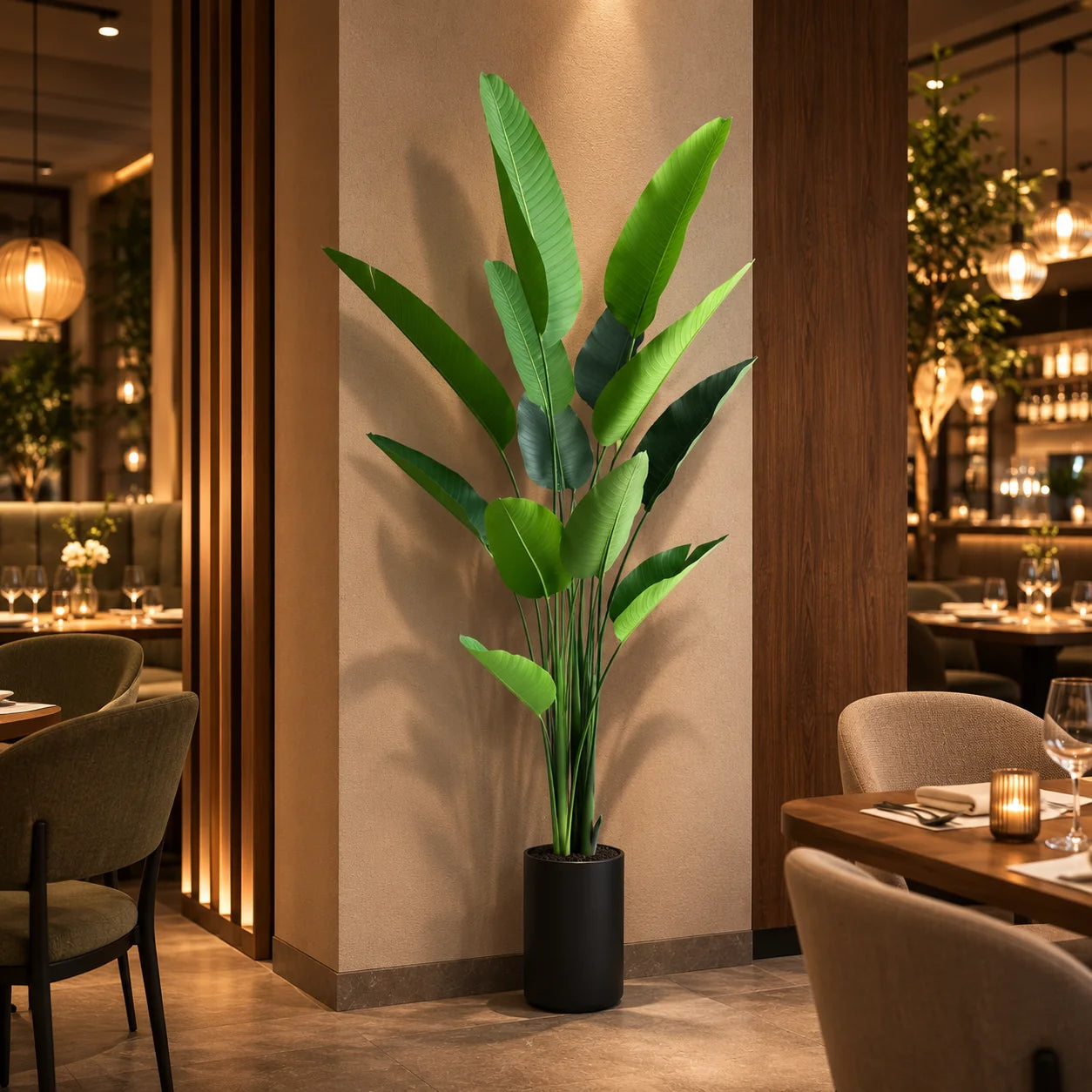 Decoratiune Strelitzia Nicolai, 180 cm, 13 frunze, Verde