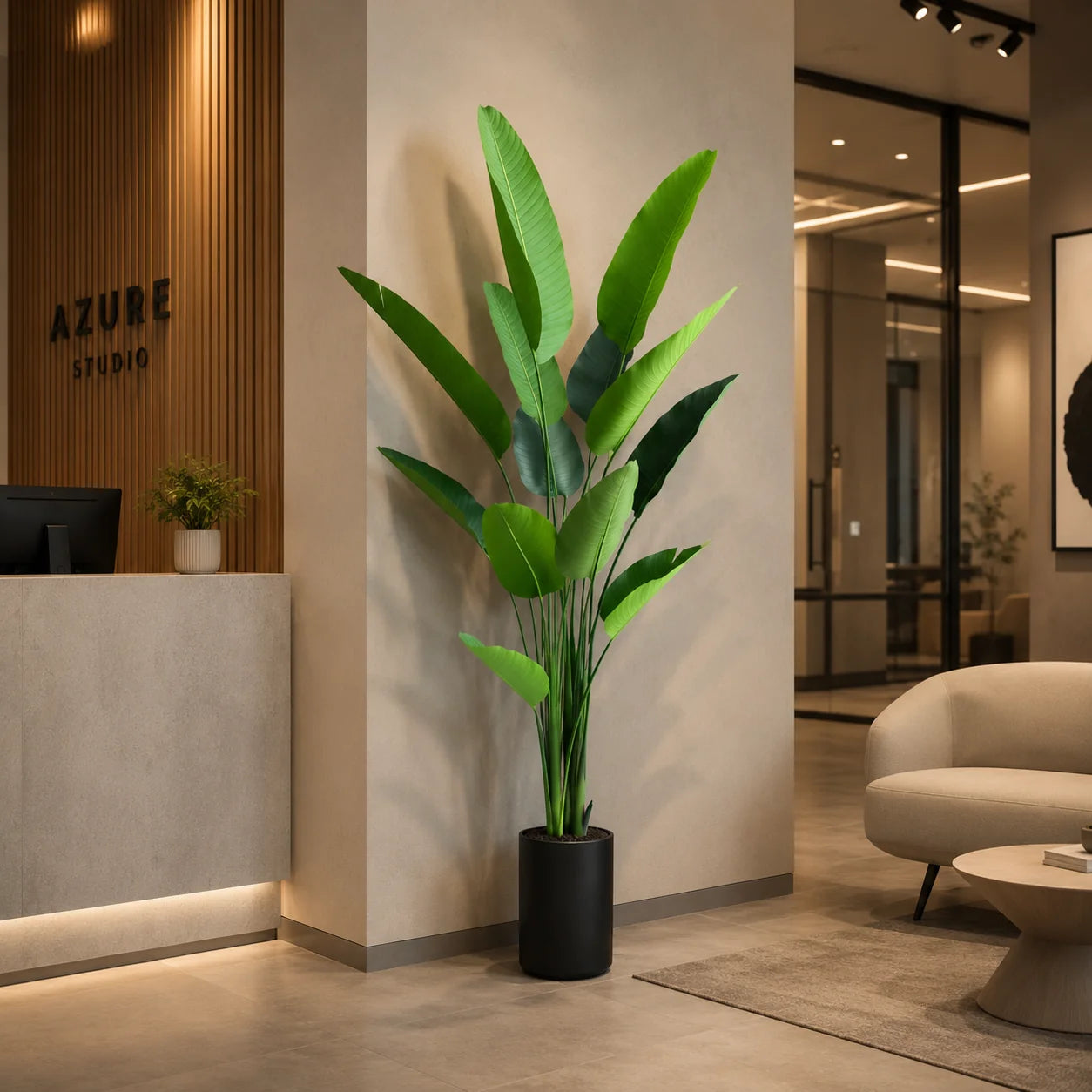 Decoratiune Strelitzia Nicolai, 180 cm, 13 frunze, Verde