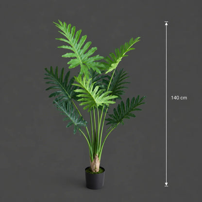 Decoratiune Thaumatophyllum Bipinnatifidum, 8 frunze, Plastic, 140 cm, Verde