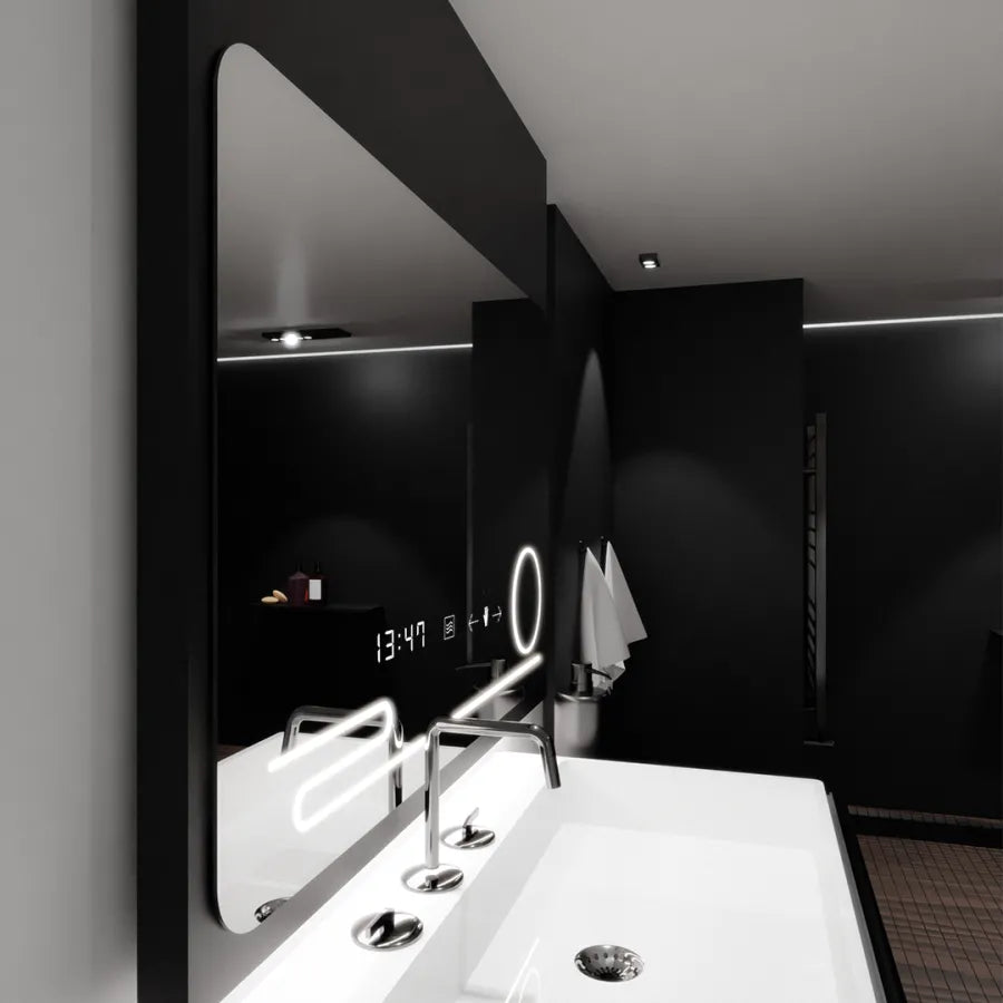 Oglinda LED Rectangulara, 100x60cm, Harmonie MotionGlow Marcello, Sistem Dezaburire, Ceas & Termometru, Lupa Cosmetica,