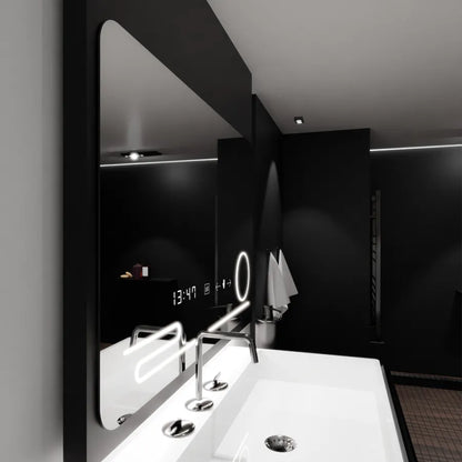 Oglinda LED Rectangulara, 100x60cm, Harmonie MotionGlow Marcello, Sistem Dezaburire, Ceas & Termometru, Lupa Cosmetica,