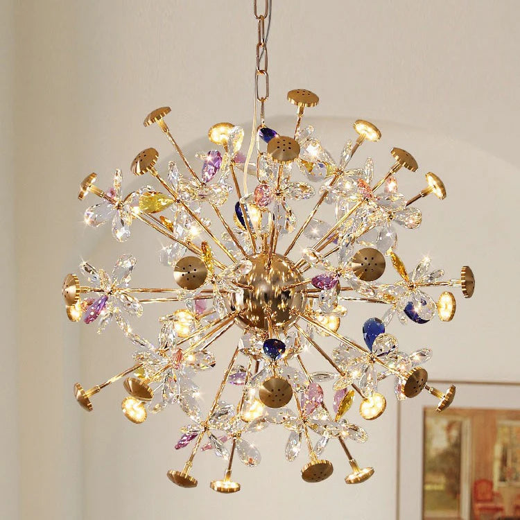 Candelabru Cristal FloraLux, 24xG4, Auriu si Cristale , 52cm, Inaltime Reglabila