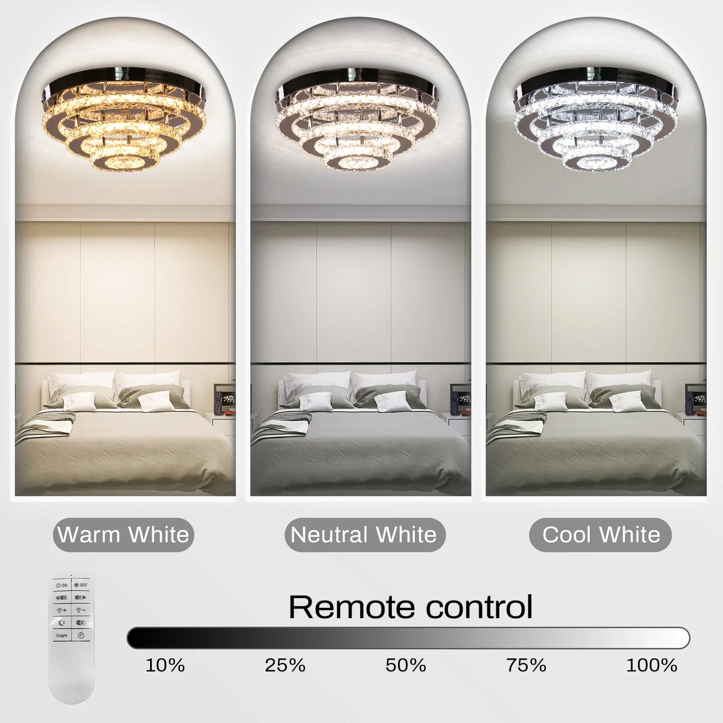 Lustra LED Cristal LLC151/500CH, 64W, 3 Elemente, lumina Rece/Calda/Neutra, Dimabila, Crom Lucios