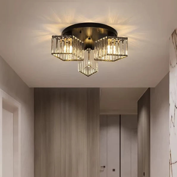 Lustra Clasica Moderna Sasha, LC117/3BK, 3x E27, Metal si Cristal, Negru, Abajur