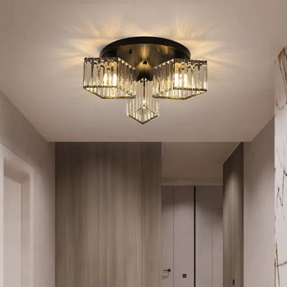 Lustra Clasica Moderna Sasha, LC117/3BK, 3x E27, Metal si Cristal, Negru, Abajur