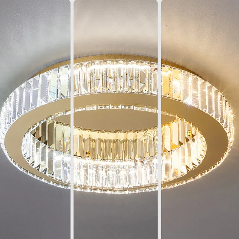 Lustra LED cu telecomanda si cristal VERTUS 31W, 50cm, Cerc, lumina Rece/Calda/Neutra, Dimabila, Auriu