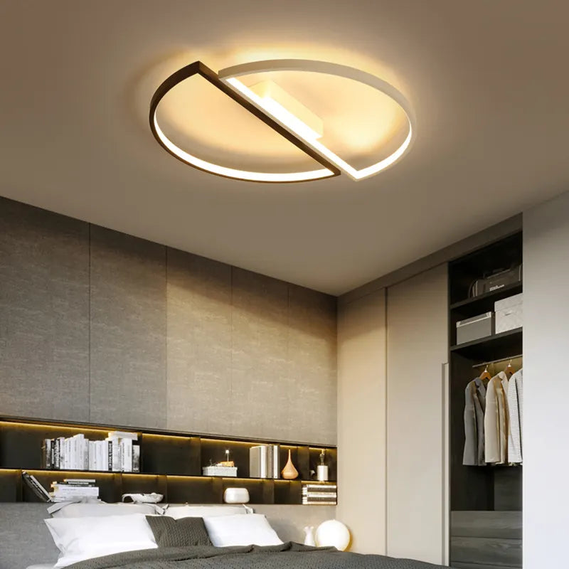 Lustra LED VECTOR Arcus, Semicercuri, 35W, Metalic, Dimabila, Lumina Rece/Calda/Neutra, Negru cu Alb, Design Modern
