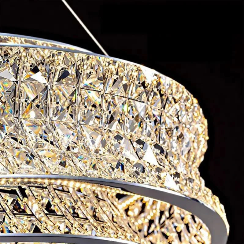 Lustra LED cu Telecomanda, LLC160/750X350CH, Cristal si Metal, 71W, Dimabila, Inaltime Reglabila, Lumina Rece/Calda/Neutra, Iluminat Luxos