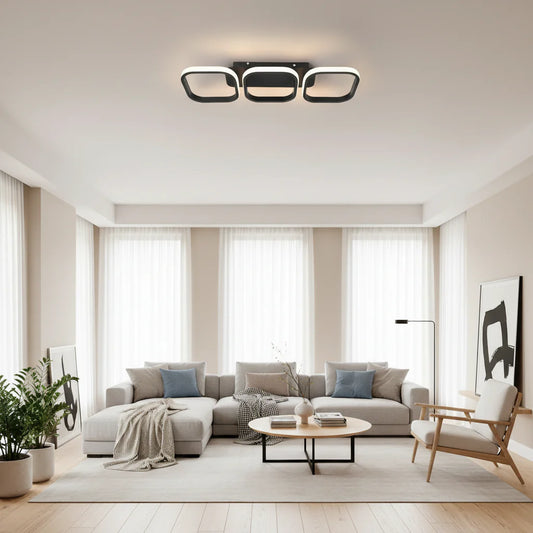 Lustra LED VERTEX Grid Patrate Paralele, 32W, 3 Patrate Lumina Rece/Calda/Neutra, Negru