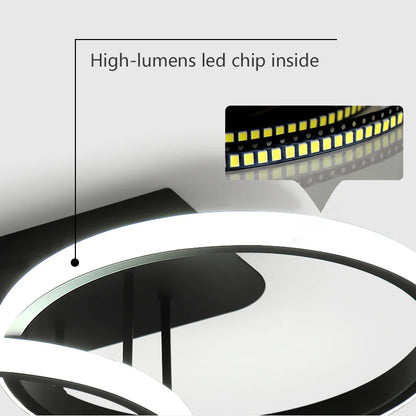 Lustra LED ELIO 24W, 4 Cercuri, Liniara, lumina Rece/Calda/Neutra, Negru