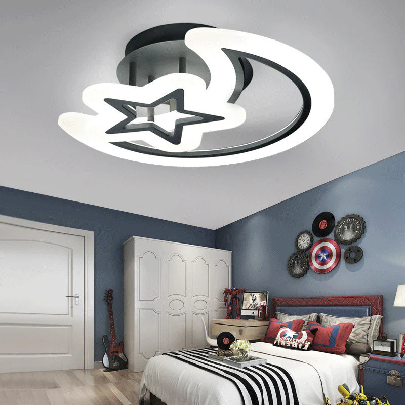Lustra LED cu Telecomanda Luna si Stea 78W Lumina Rece/Calda/Neutra Dimabila Negru
