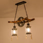 Lustra Vintage cu Franghie LV590/2BK, 2xE27 Lemn Inchis