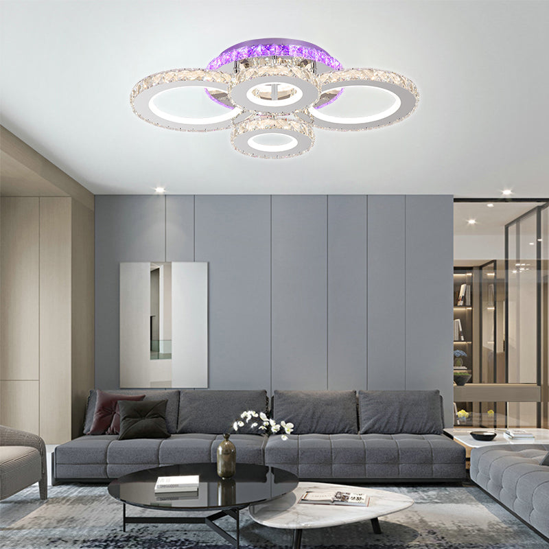 Lustra LED cu telecomanda si cristal NOVA ROTONDA RGB, 72W, 4 Cercuri, lumina Rece/Calda/Neutra, Dimabila, Negru