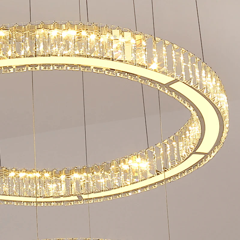 Lustra LED LLC130/2CH, Cristal si Metal, 62W, 2 Cercuri, Dimabila, Inaltime Reglabila, Lumina Rece/Calda/Neutra, Iluminat Luxos