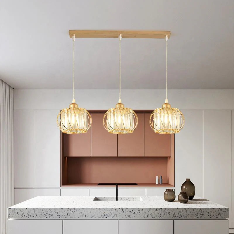Lustra Clasica Moderna, Suspendata, Monica LC910/3LGD, 3 X E27, Auriu, Metal si Sticla, Inaltime Reglabila
