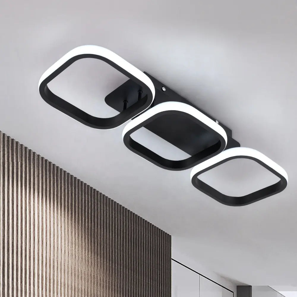 Lustra LED VERTEX Grid Patrate Paralele, 32W, 3 Patrate Lumina Rece/Calda/Neutra, Negru