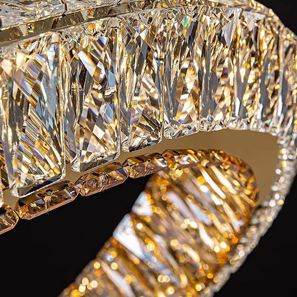 Lustra LED cu Telecomanda, LLC132/300GD, Cristal si Metal, 37W, 2 Cerc, Dimabila, 3000K/4000K/6000K, Iluminat Luxos
