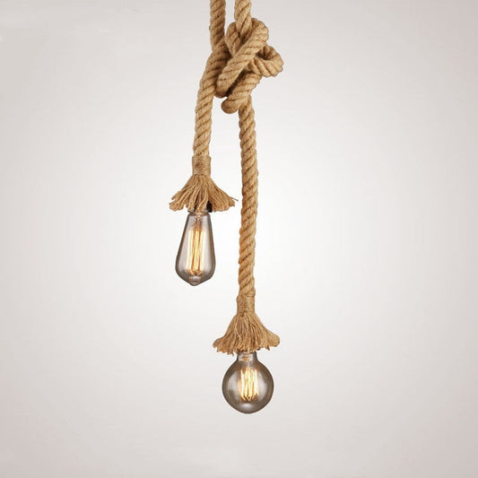 Lustra Vintage CORDA, 2xE27, Rustic, Sfoara si Metal, 2x100cm, Suport Negru