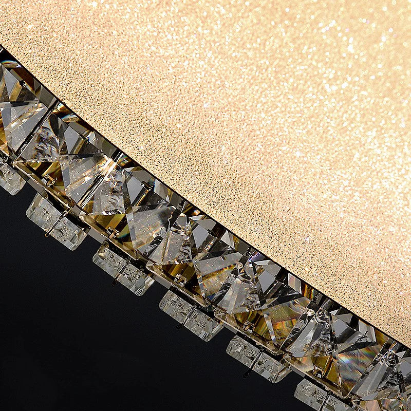 Lustra LED cu telecomanda si cristal LLC152/500CH 59W, 50cm, Cerc, lumina Rece/Calda/Neutra, Dimabila, Auriu