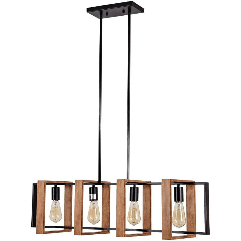 Lustra Vintage LV560/4BK, 4XE27, Rustic Barn, Lemn si Metal, 85cm, Negru