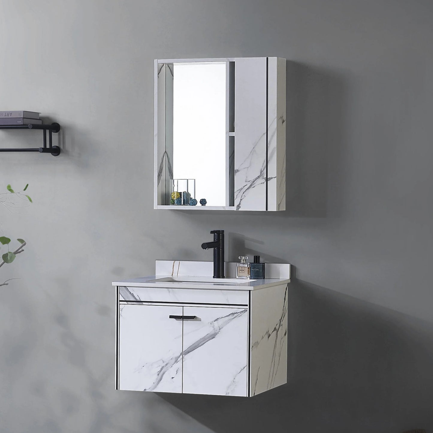 Set Mobilier pentru Baie 60x48cm 3 Piese Negru Alb