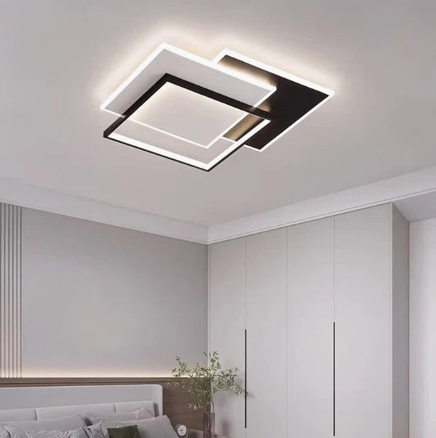 Lustra LED cu telecomanda CHIARA 102W, 3 Patrate, lumina Rece/Calda/Neutra, Dimabila, Negru