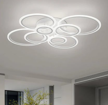 Lustra LED 130W Alb BETTY - 8 Cercuri, Dimabila, Lumina Rece/Calda/Neutra